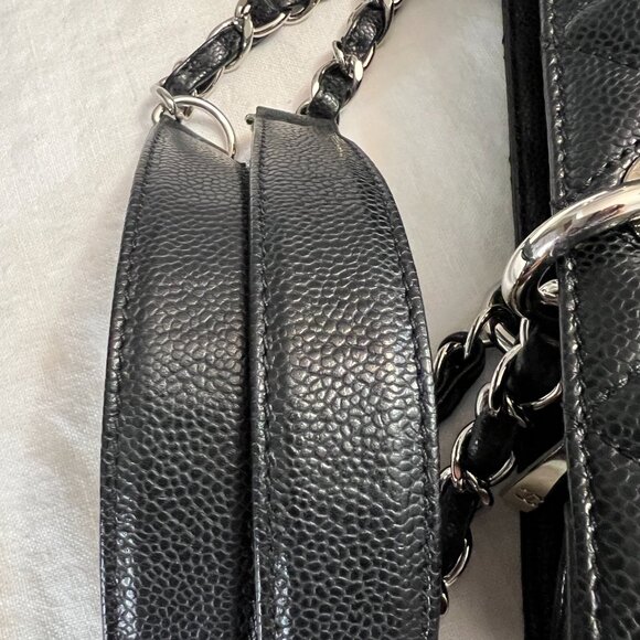 CHANEL GST Quilted Caviar Leather Tote Black Chain Silver HW Italy Auth - Picture 13 of 14